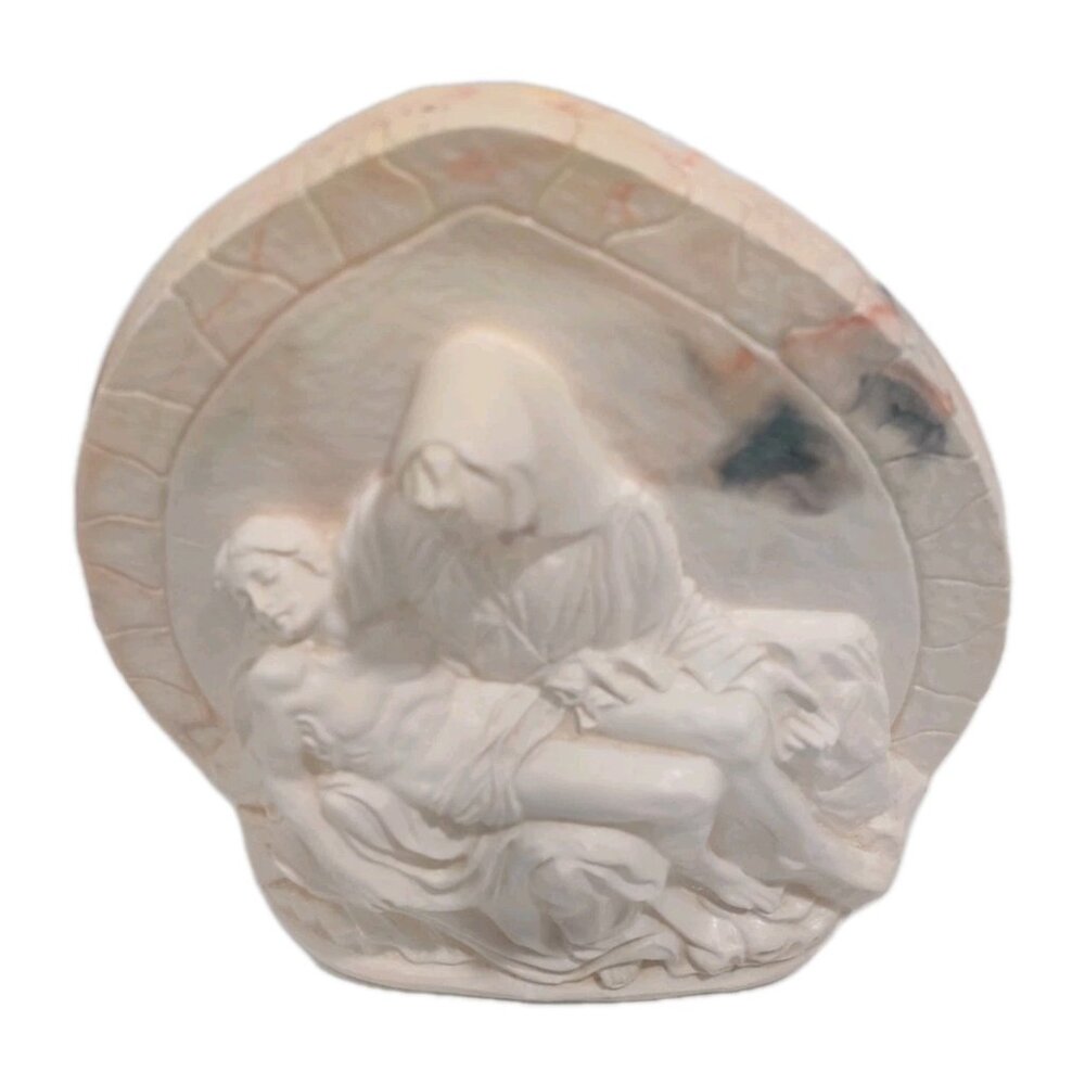 OOAK Mother Mary And Jesus Ceramic Plaque MCM 3D Marble-Like Pieta Figure 8x7"